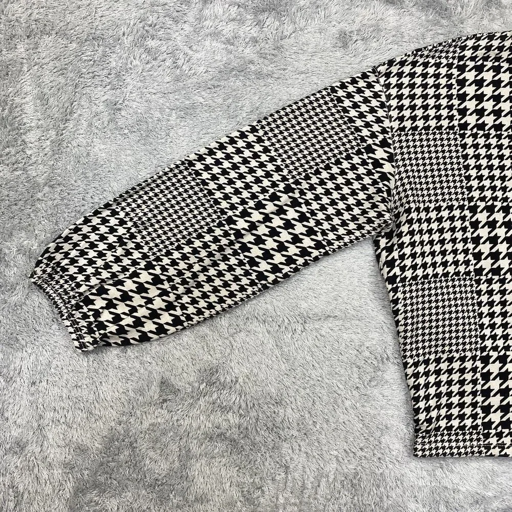 Monrow Shirt Women Small Black Houndstooth Sweatshirt Sweater Puff Sleeve USA - Picture 4 of 14